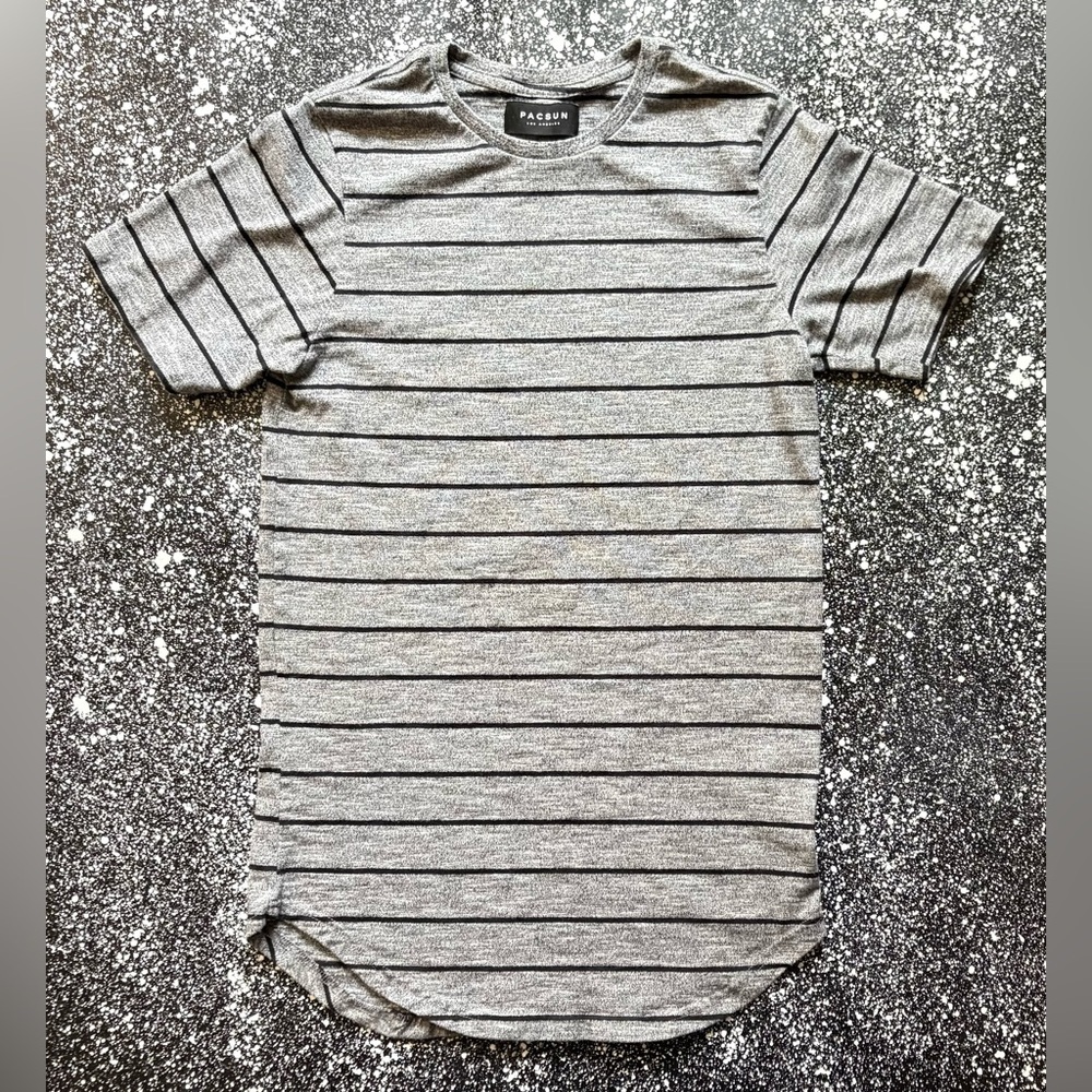 PacSun Heather Gray Black Striped Short Sleeve Tee